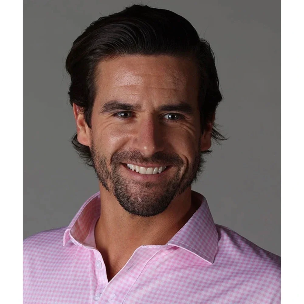 Collars & Co Men Size 2XL Polo Pink Gingham Dress Collar Relaxed Fit Stretch NWT